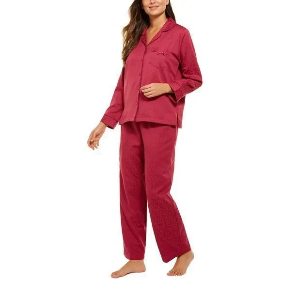 SOLD OUT-Miss Elaine Jacquard Satin Pajama Set-Cranberry-L - Picture 1 of 7